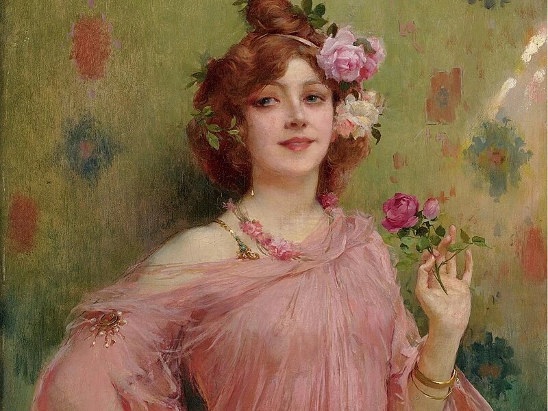 1852-Marie-Félix Hippolyte-Lucas - Una bellezza in rosa